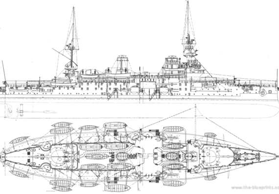 Боевой корабль NMF Bouvet 1914 [Battleship] - чертежи, габариты, рисунки